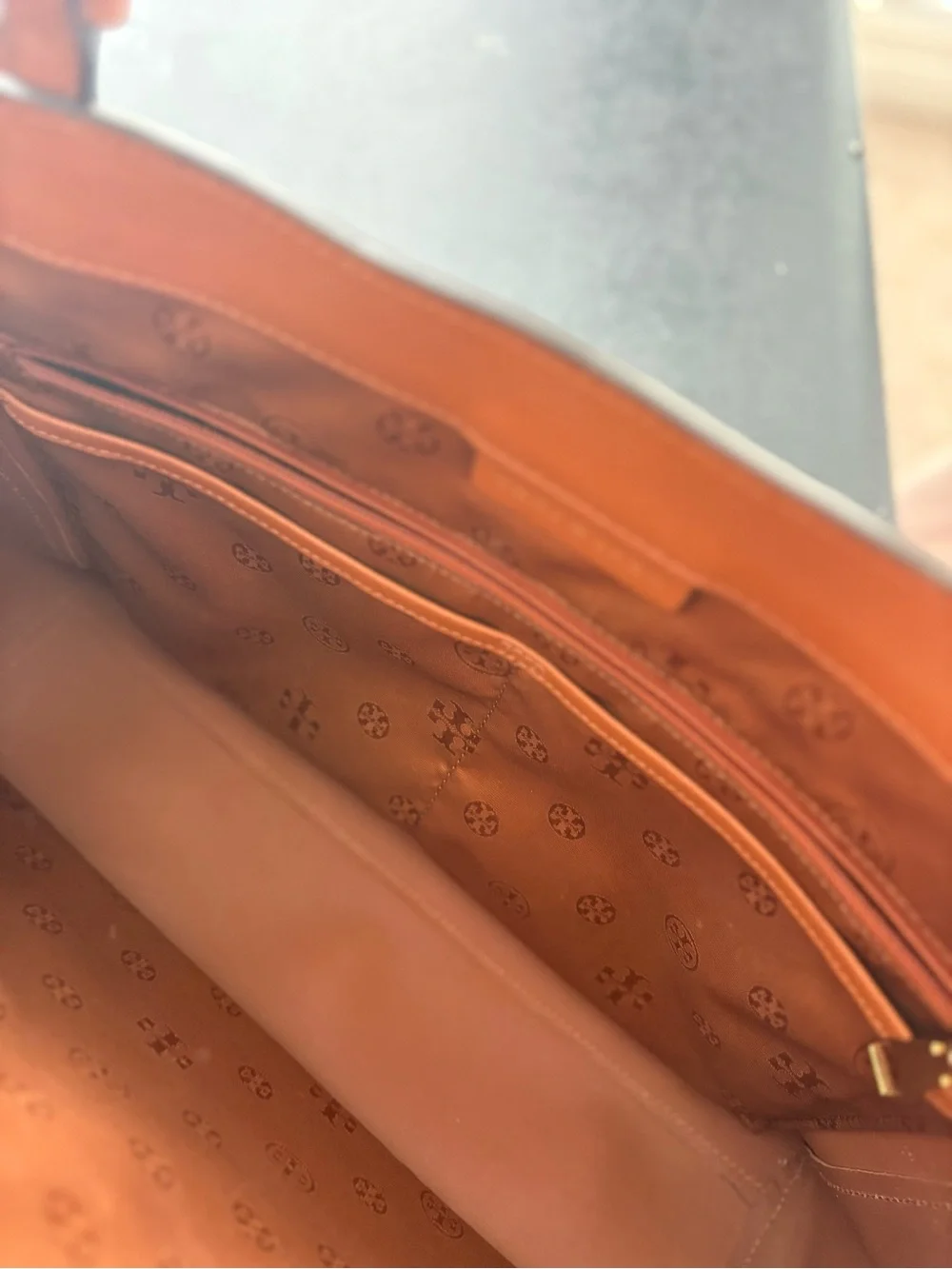 Tory Burch Cognac Leather Tote with Gold Logo